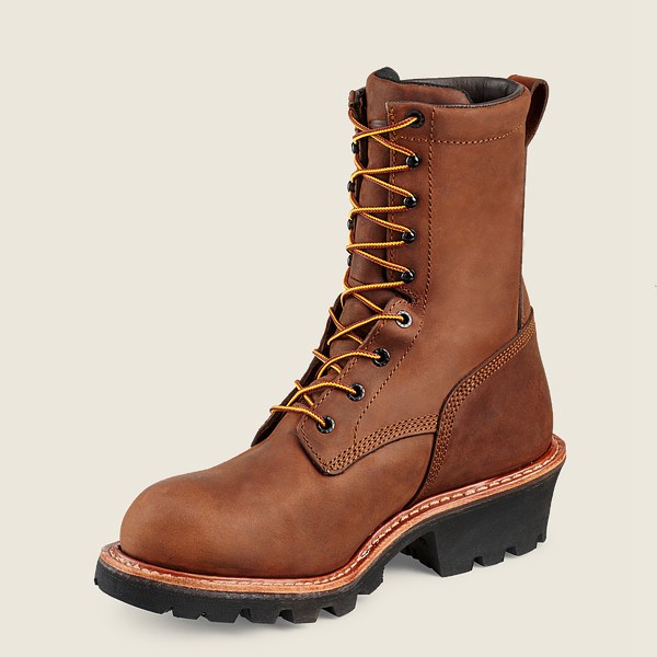 Red Wing Work Boots Mens Brown - Loggermax - 9-inch Waterproof Soft Toe - 7246109-KG